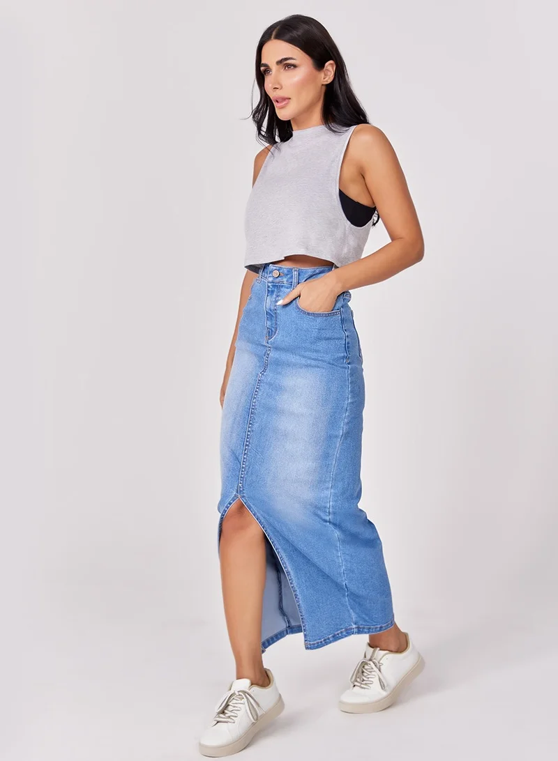 Zigzag Denim Skirt