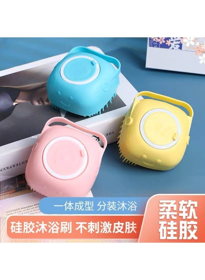 Pink Pet Grooming Bath Massage Brush with Soap and Shampoo Dispenser Soft Silicone Bristle for Long Short Haired Dogs Cats Shower - Image 4
