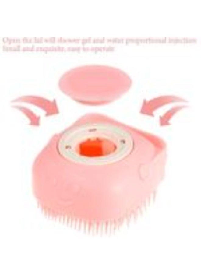 Pink Pet Grooming Bath Massage Brush with Soap and Shampoo Dispenser Soft Silicone Bristle for Long Short Haired Dogs Cats Shower - Image 2