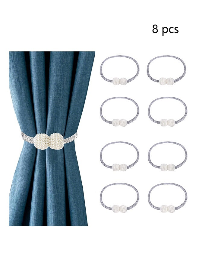8 قطع من أربطة الستائر المغناطيسية بتصميم اللؤلؤ، حامل ستائر مغناطيسي، ستائر منزلية أنيقة، أربطة ستائر النوافذ، لؤلؤ مغناطيسي قوي، أربطة أشرطة كروية، رمادي - Image 1
