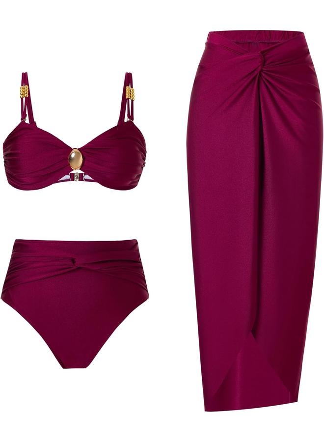 Y&D Women's One Piece Swimsuit with Cover up Set Beach Wrap Skirt Retro Bikini Set Two Piece Bathing Suit with Cover up - Image 1