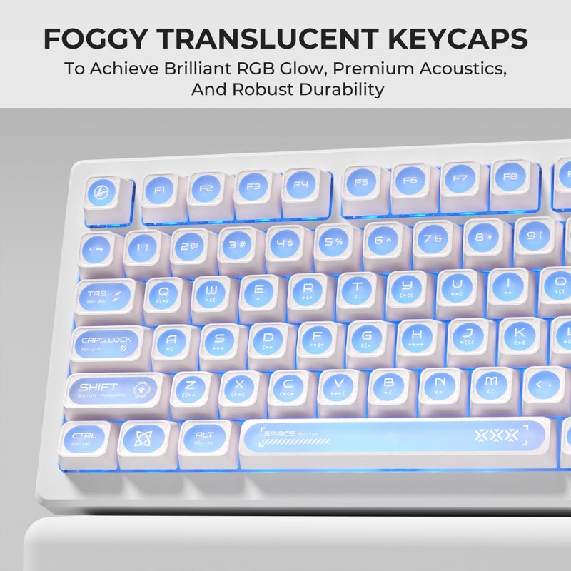 OHY XVX White Shine Through Keycaps for Mechanical Keyboards - 136 Keys White Translucent Cat Eye Design,Cherry MAX Profile, PC+PBT Frosted RGB Keycaps - Image 5