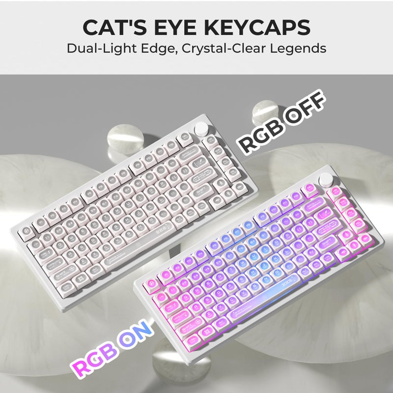 OHY XVX White Shine Through Keycaps for Mechanical Keyboards - 136 Keys White Translucent Cat Eye Design,Cherry MAX Profile, PC+PBT Frosted RGB Keycaps - Image 4
