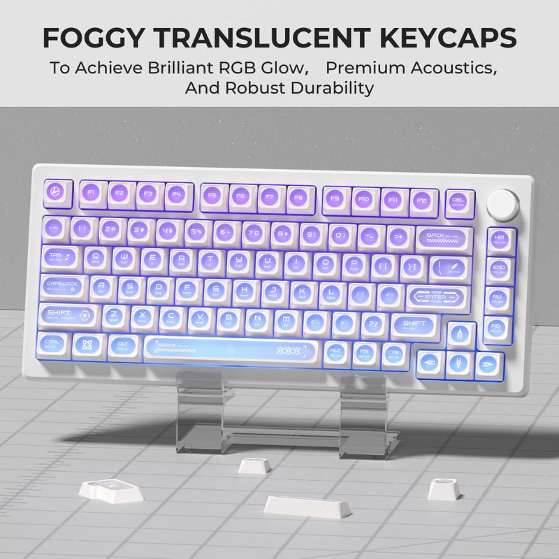OHY XVX White Shine Through Keycaps for Mechanical Keyboards - 136 Keys White Translucent Cat Eye Design,Cherry MAX Profile, PC+PBT Frosted RGB Keycaps - Image 2