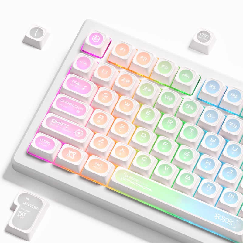 OHY XVX White Shine Through Keycaps for Mechanical Keyboards - 136 Keys White Translucent Cat Eye Design,Cherry MAX Profile, PC+PBT Frosted RGB Keycaps - Image 1