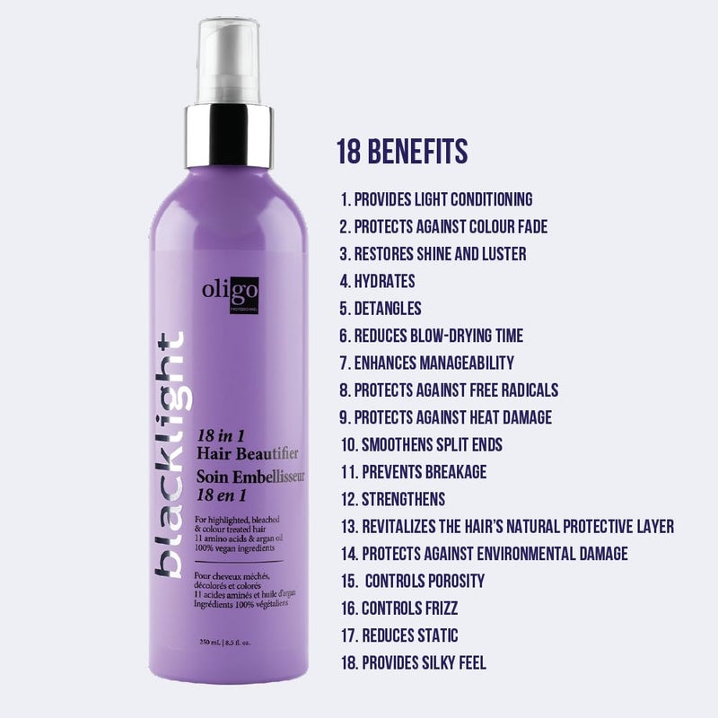 Oligo Professionnel - Blacklight 18-in-1 Hair Beautifier for blondes - Vegan - Paraben free - Anti Frizz - Heat Protectant Leave-in Conditioner - Argan Oil - Detangling Hydrating Spray - 8.5oz - Image 3