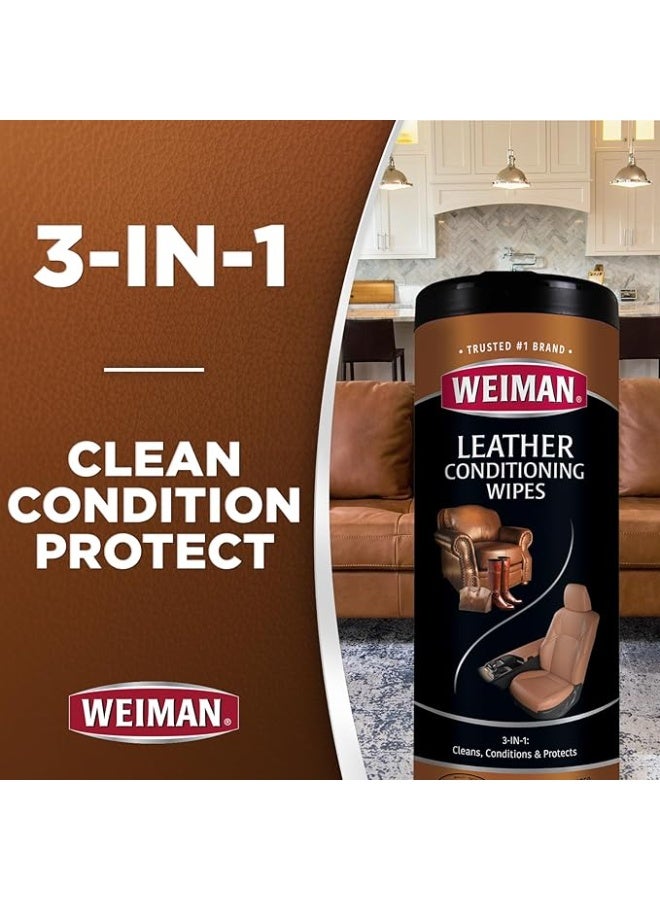 Weiman Leather Cleaner & Conditioner Wipes With UV Protection, Prevent Cracking Or Fading Of Leather Couches, Car Seats, Shoes, Purses - 30 ct - Image 3