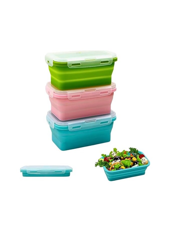 4 Pack Collapsible Silicone Food Storage Containers with Lids, Stackable Flat Bins, Microwave Safe for Keeping Food Fresh in Fridge, Rectangular Design, Heat Resistant up to 230 Degrees Pink - Image 2