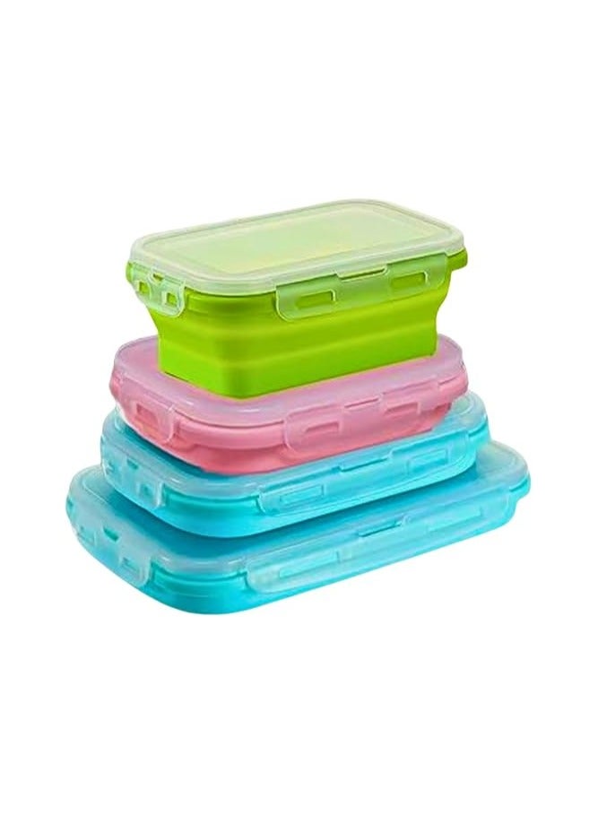 4 Pack Collapsible Silicone Food Storage Containers with Lids, Stackable Flat Bins, Microwave Safe for Keeping Food Fresh in Fridge, Rectangular Design, Heat Resistant up to 230 Degrees Pink - Image 3