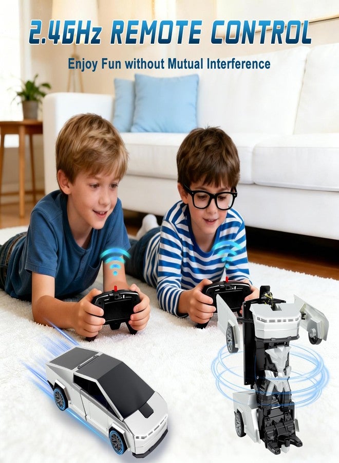 Rakay Remote Control Cyber Truck Toy for Boys, 2.4GHz RC Transform Pickup Cars Robot Toy, 1:18 Scale One-Button Deformation 360°Rotation with Lights, Gifts for Boys Age 3 4 5 6 7 8 9 10 11 12 - Image 4