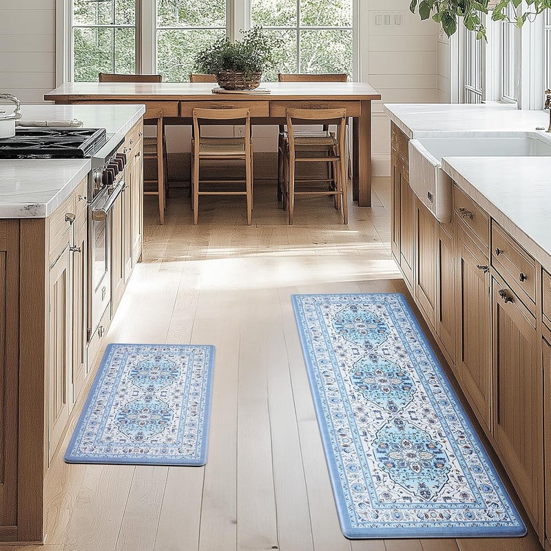 Fresh Mint Anti Fatigue Kitchen Mats Set 2 PCS, Waterproof & Non-Skid Medallion Kitchen Rugs, Cushioned Kitchen Floor Mats for Standing Washable Comfort Kitchen Runners for Lanudry, Office, Sink - Image 2