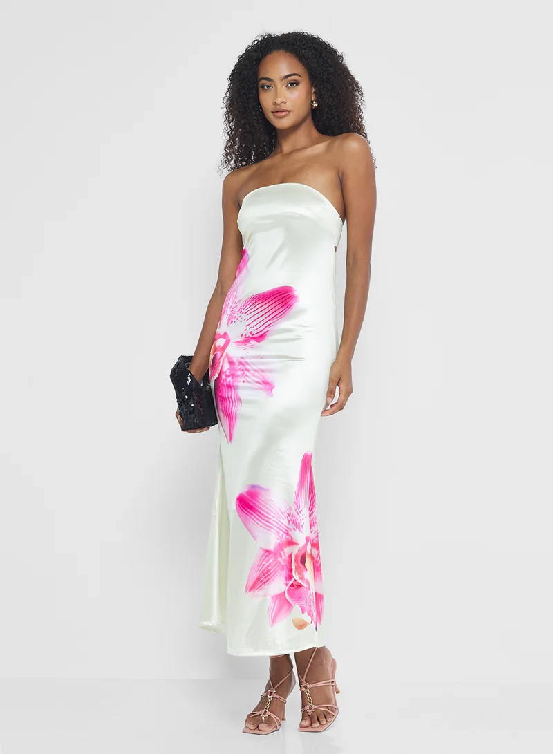 Ginger Bandeau Oversize Floral Satin Dress
