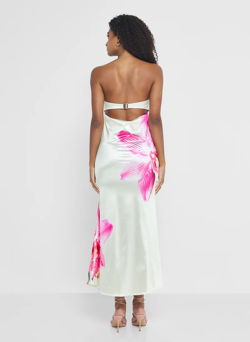 Ginger Bandeau Oversize Floral Satin Dress