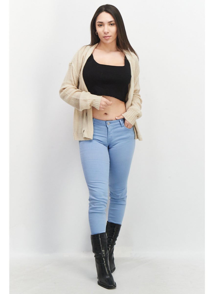 EDC Women V-Neck Long Sleeves Textured Sweater, Beige  - Image 4