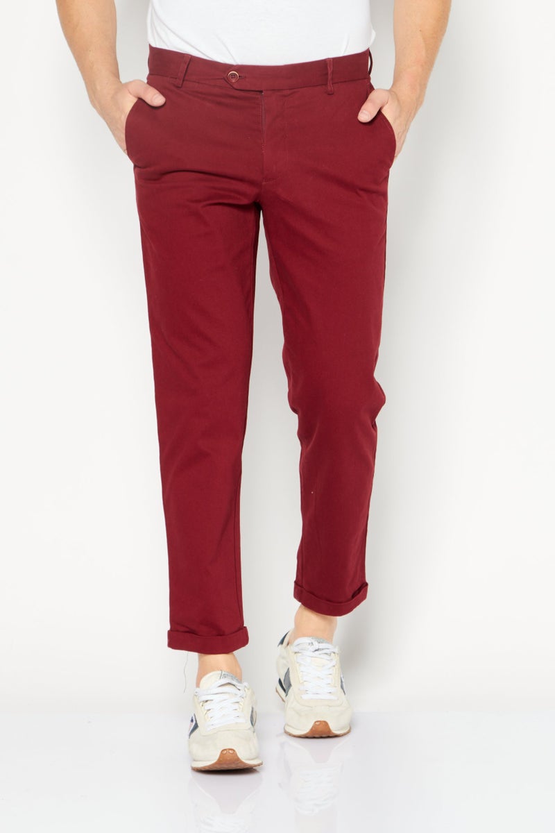 ZNT18 سروال تشينو عادي للرجال، أحمر داكن - Image 1