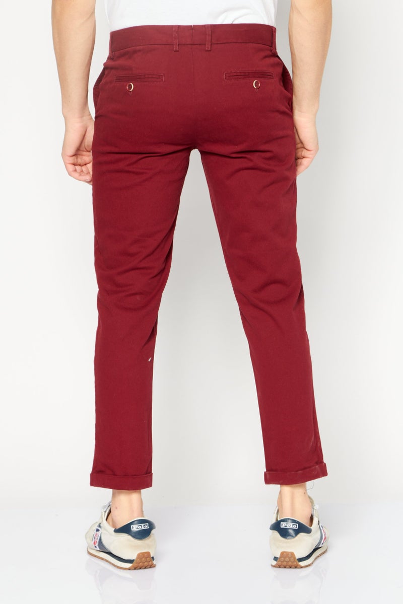 ZNT18 سروال تشينو عادي للرجال، أحمر داكن - Image 4