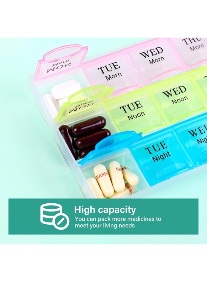 Large Weekly Pill Organizer 3 Times A Day - 7 Day Medicine Dispenser Box with 21 Compartments for Morning, Noon, and Night | Portable, Moisture-Proof Travel Pill Case for Pills, Vitamins, Fish Oil, and Supplements | Exceptional Contoured Design with Bold, Easy-to-Read Lettering. - Image 2