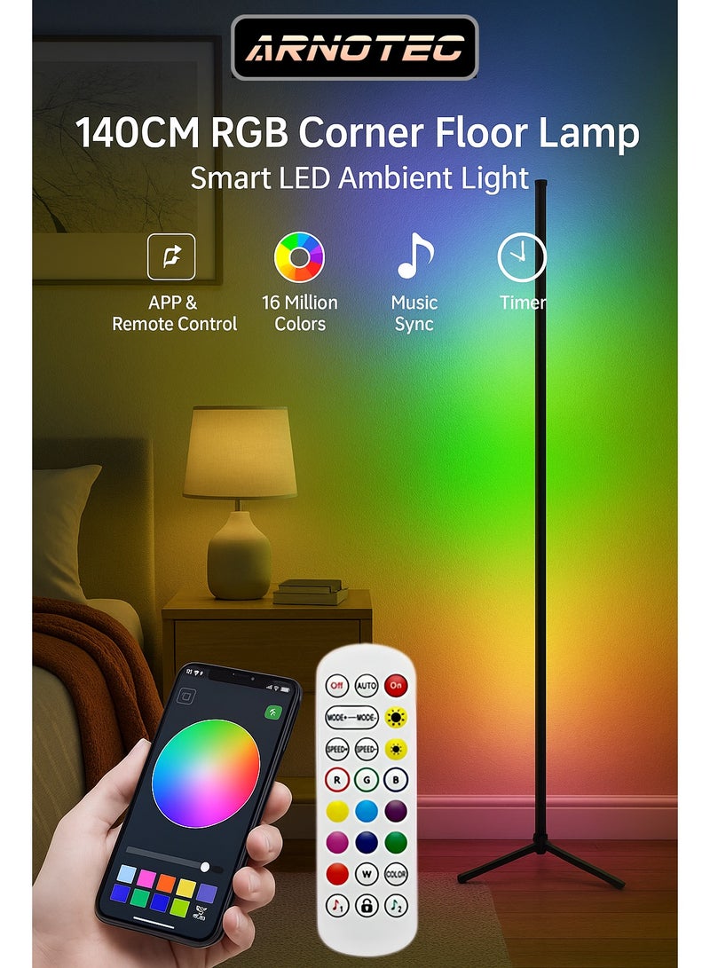 ARNOTEC 140CM RGB Corner Floor Lamp – Smart LED Ambient Light with APP & Remote Control, Music Sync, Timer, Dimmable Nordic Mood Lamp for Living Room, Bedroom, Gaming & Home Decor - Image 1