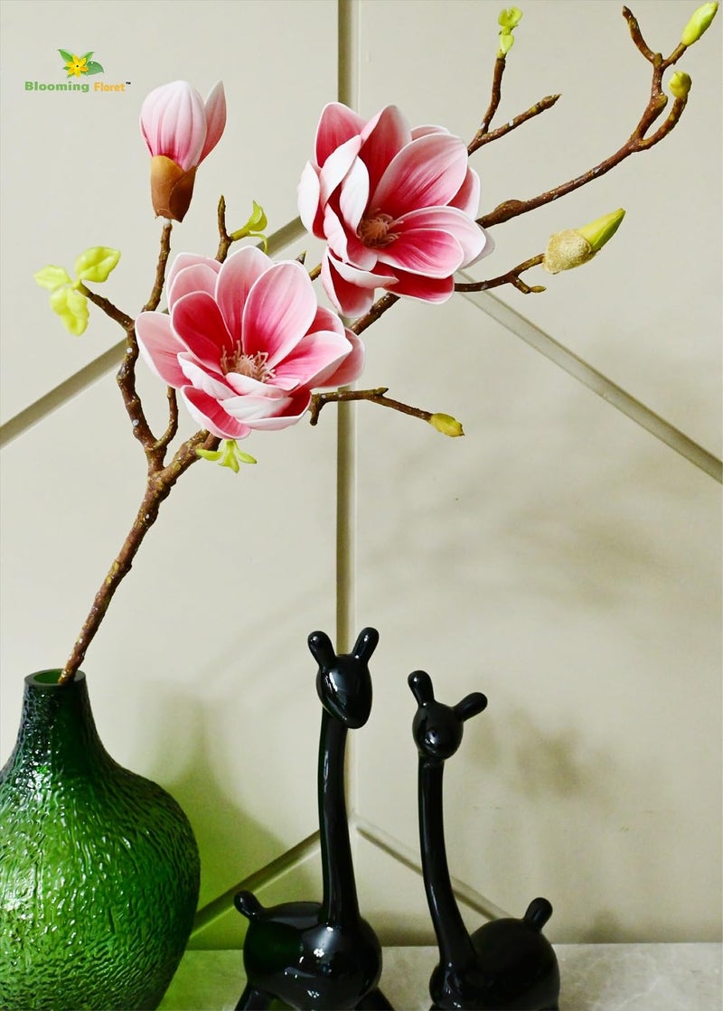 Blooming Floret Artificial Magnolia Ikebana Flower Stick | 80 cm Tall | Realistic Faux Pink Magnolia Stem for Home, Office & Wedding Décor | Natural-Looking Flower Stems - Image 4