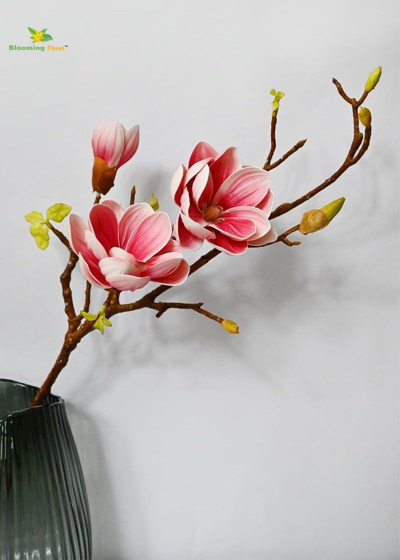 Blooming Floret Artificial Magnolia Ikebana Flower Stick | 80 cm Tall | Realistic Faux Pink Magnolia Stem for Home, Office & Wedding Décor | Natural-Looking Flower Stems - Image 1