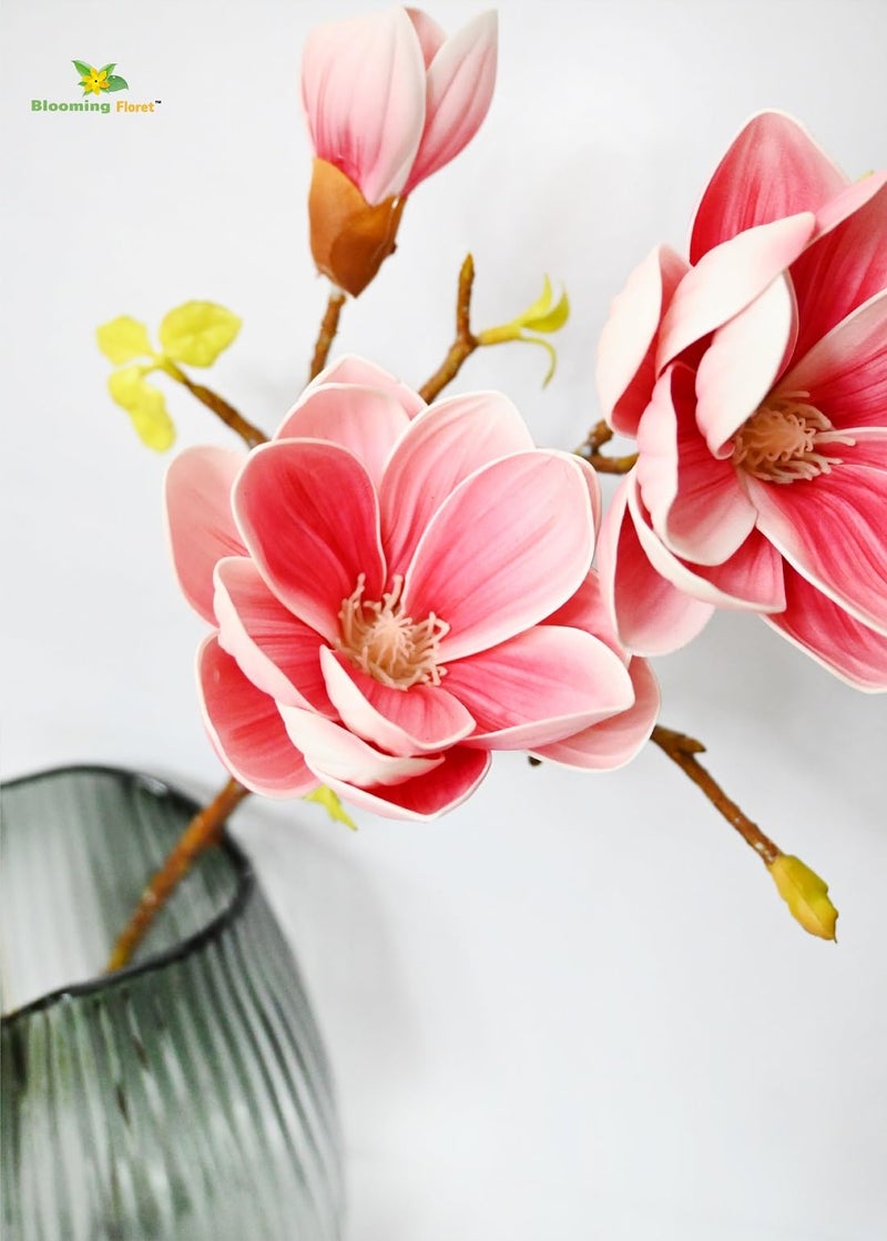 Blooming Floret Artificial Magnolia Ikebana Flower Stick | 80 cm Tall | Realistic Faux Pink Magnolia Stem for Home, Office & Wedding Décor | Natural-Looking Flower Stems - Image 2