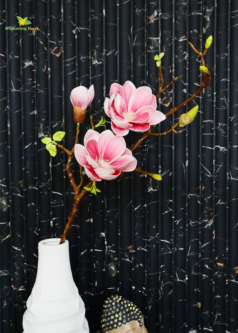 Blooming Floret Artificial Magnolia Ikebana Flower Stick | 80 cm Tall | Realistic Faux Pink Magnolia Stem for Home, Office & Wedding Décor | Natural-Looking Flower Stems - Image 5