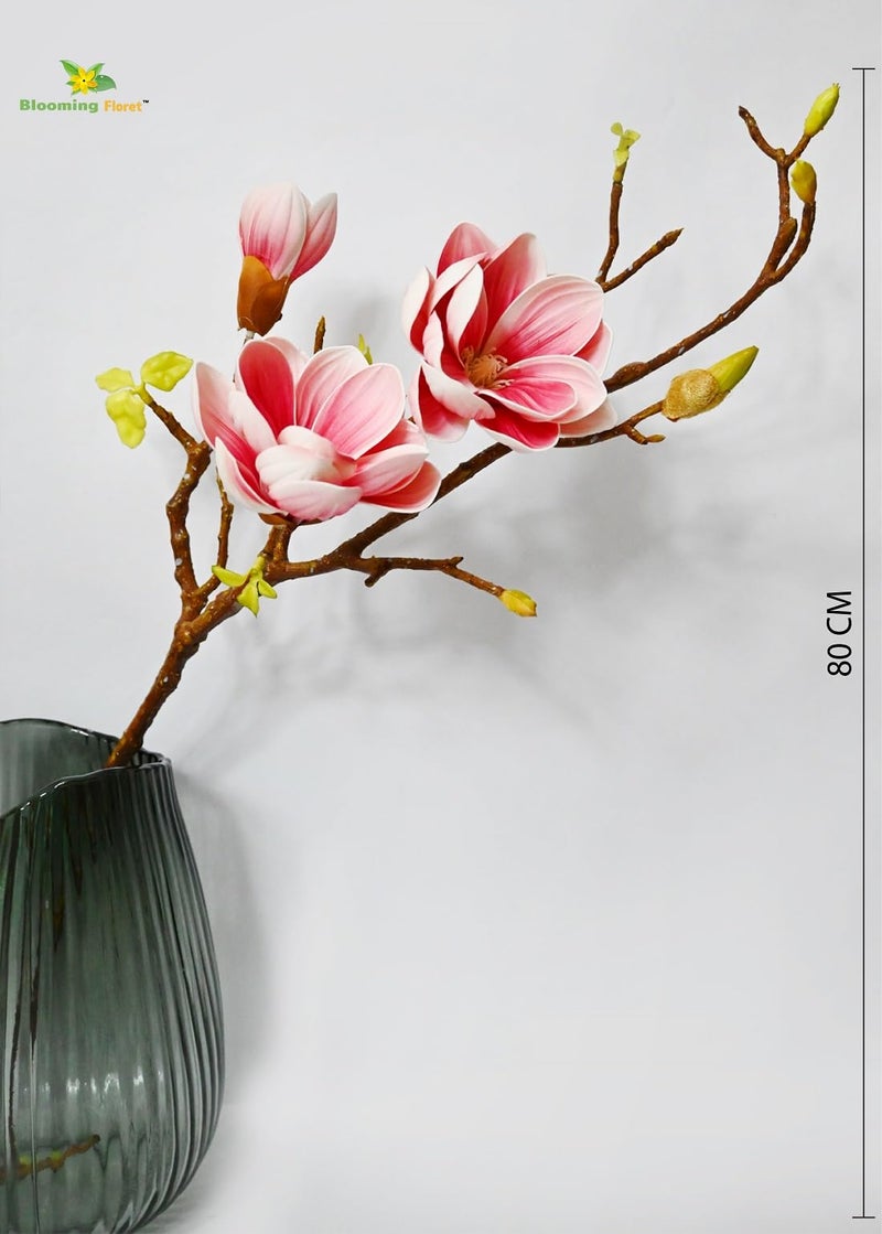 Blooming Floret Artificial Magnolia Ikebana Flower Stick | 80 cm Tall | Realistic Faux Pink Magnolia Stem for Home, Office & Wedding Décor | Natural-Looking Flower Stems - Image 3