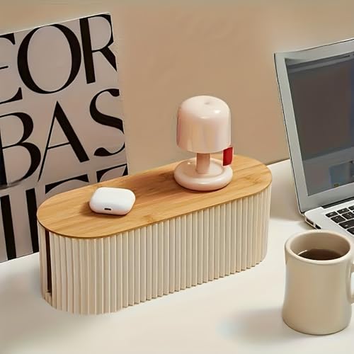 Soko Cable Management Box with Bamboo Lid | Cords Hider & Surge Protector | Concealer for Power Strips, Router, TV, Gadget Wires Storage Organiser Tray for Desk, Table - Home, Office - Off-White - Image 1