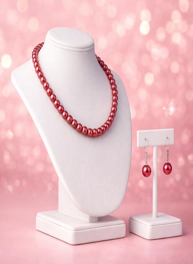 Mingle Traditional Pearl Moti Mala Set for Women | Handcrafted Pearl Necklace & Earrings. (Pink) - Image 4