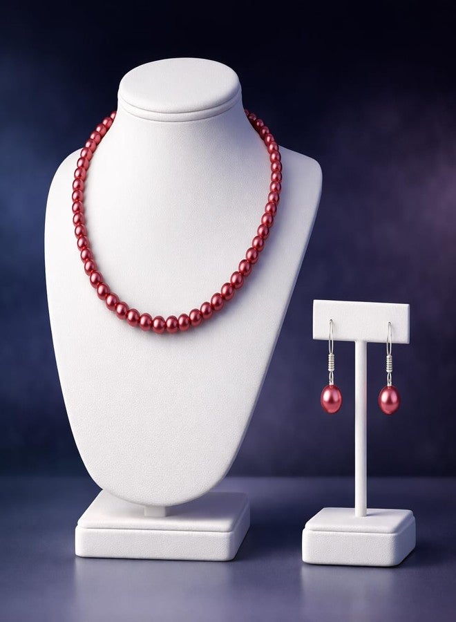 Mingle Traditional Pearl Moti Mala Set for Women | Handcrafted Pearl Necklace & Earrings. (Pink) - Image 2