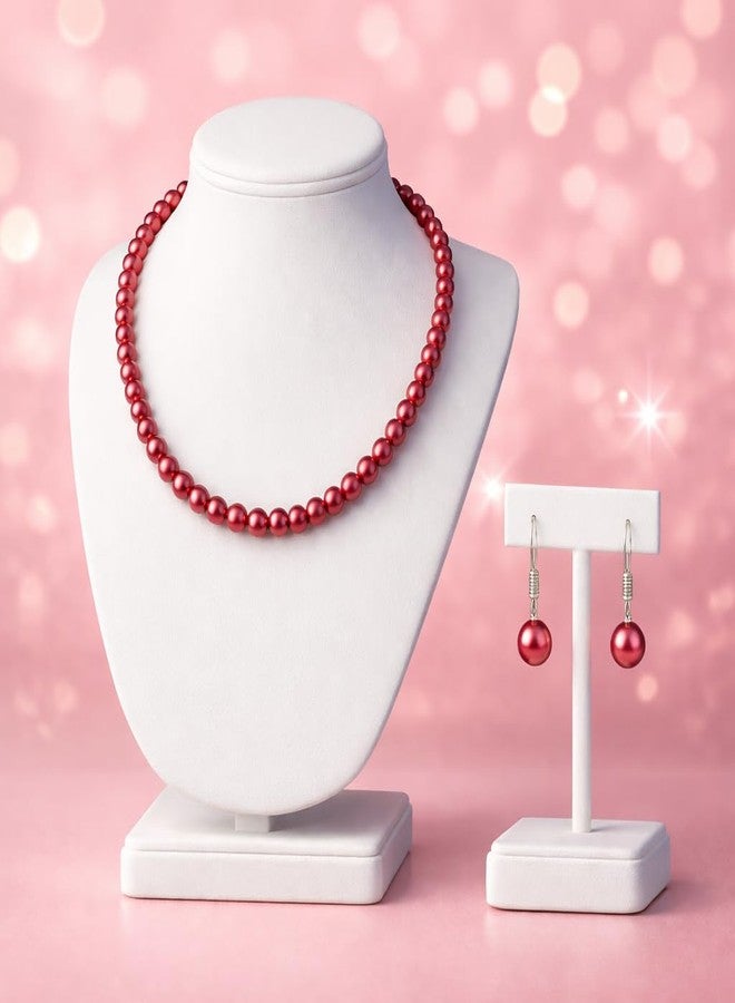 Mingle Traditional Pearl Moti Mala Set for Women | Handcrafted Pearl Necklace & Earrings. (Pink) - Image 3