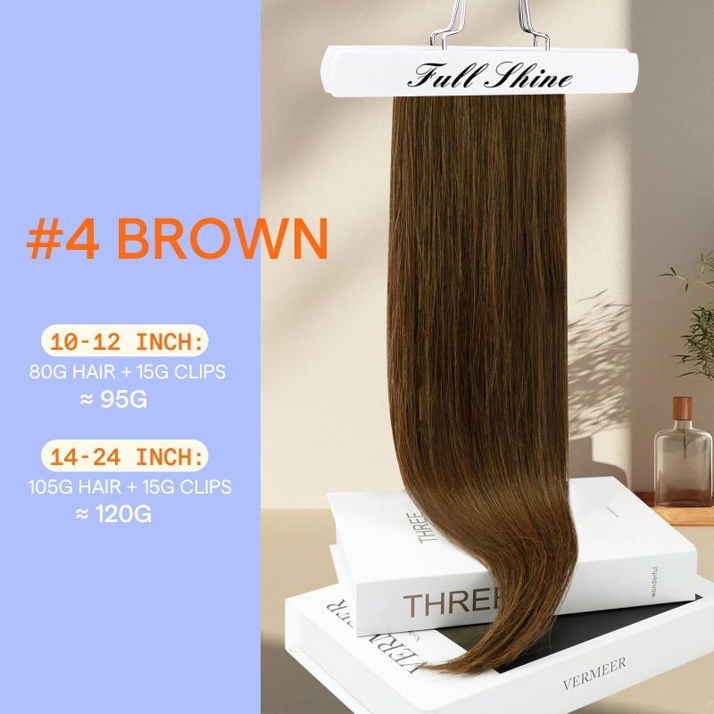 Full Shine Hair Extensions Clip in Real Human Hair Chestnut Brown Clip on Hair Extensions Invisible Brown Hair Full Head 18 Inch 7 Pcs 120g - Image 2