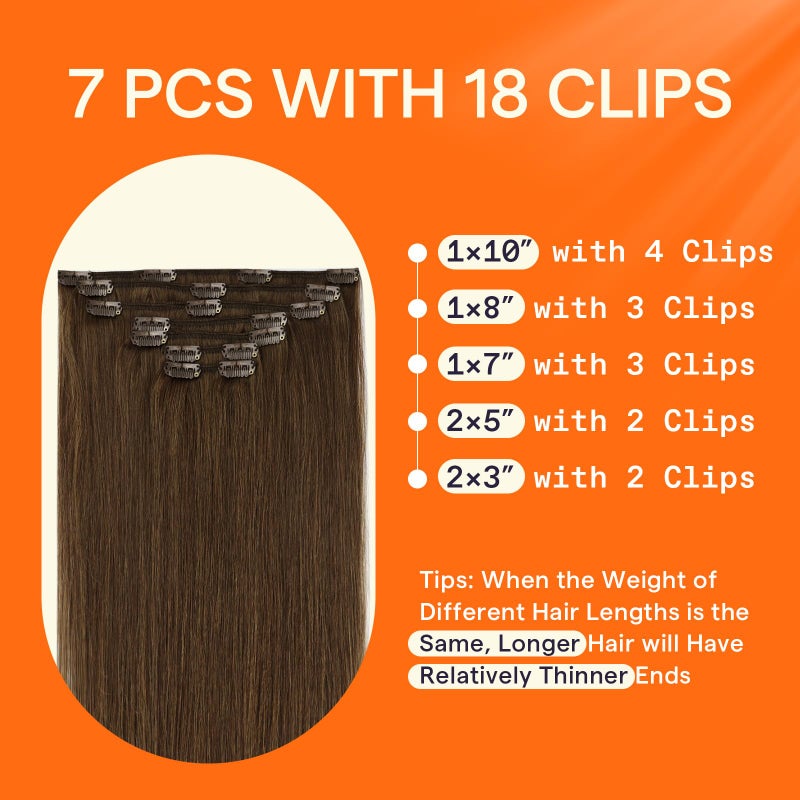 Full Shine Hair Extensions Clip in Real Human Hair Chestnut Brown Clip on Hair Extensions Invisible Brown Hair Full Head 18 Inch 7 Pcs 120g - Image 3