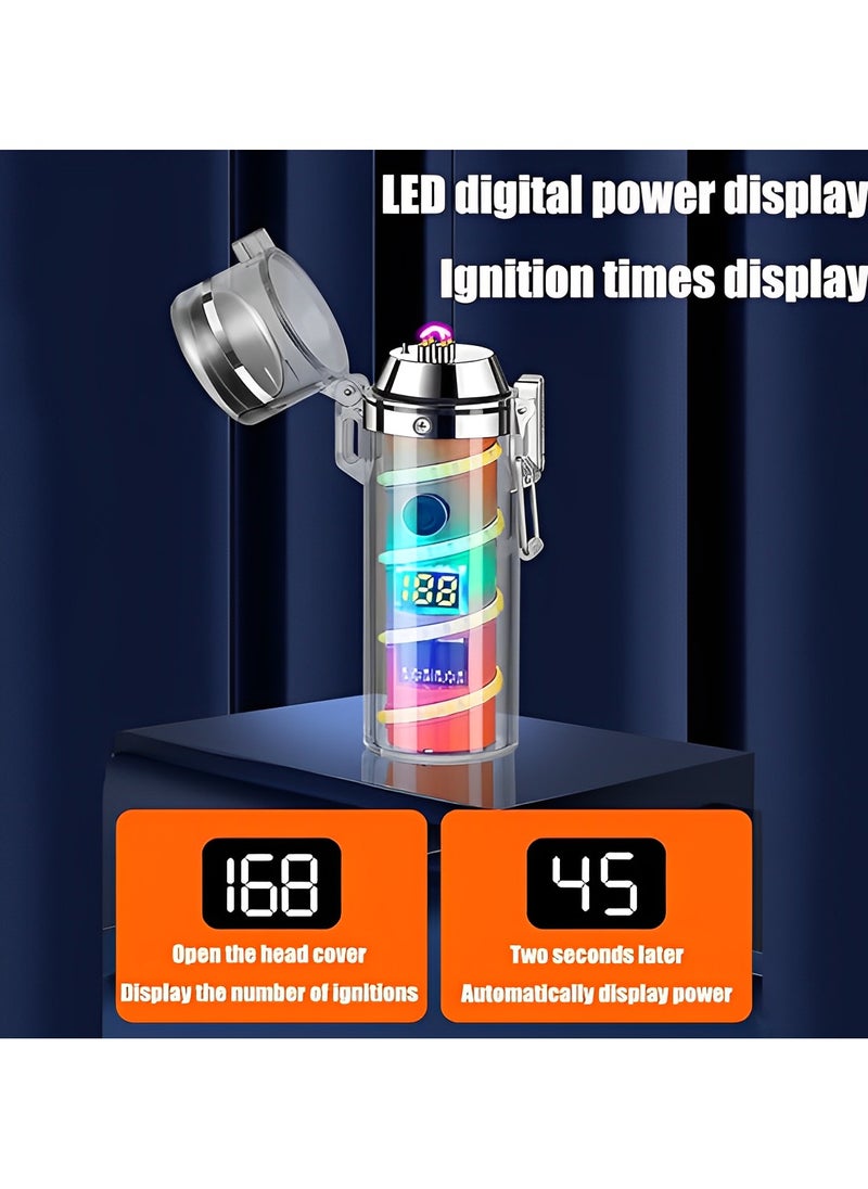 Fearlex Rechargeable Electric dual Arc Lighter with Flashlight & Compass | Luminous Lighter with Colourful Transparent Shell | Torch Lighter with Lighting, Windproof and Waterproof  - Image 3