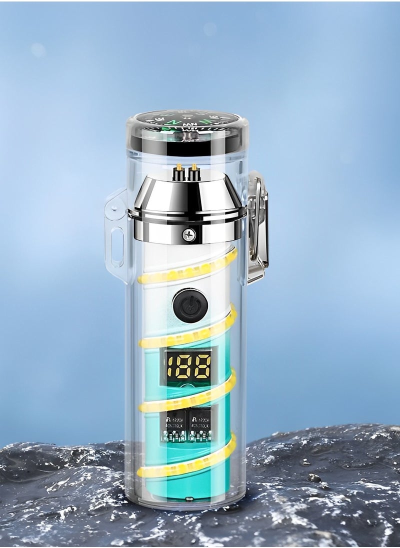 Fearlex Rechargeable Electric dual Arc Lighter with Flashlight & Compass | Luminous Lighter with Colourful Transparent Shell | Torch Lighter with Lighting, Windproof and Waterproof  - Image 1