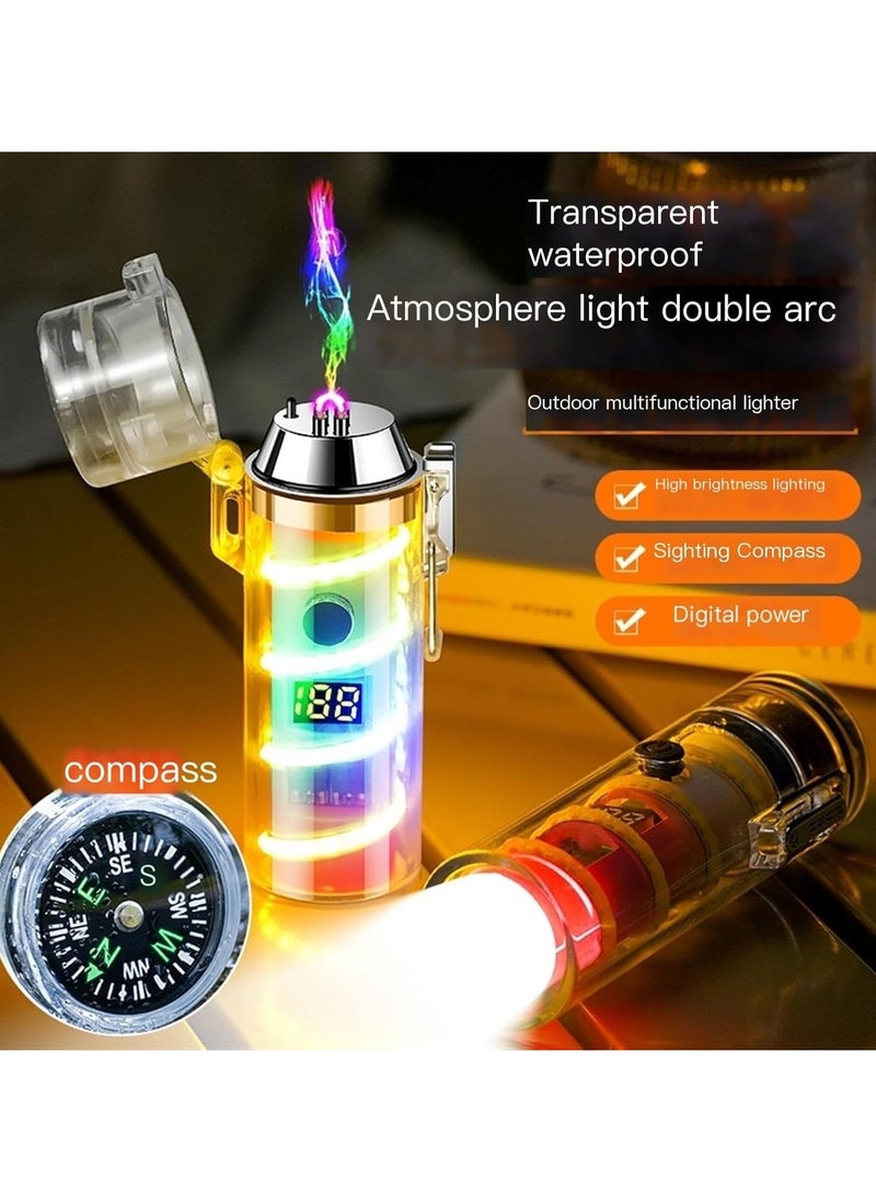 Fearlex Rechargeable Electric dual Arc Lighter with Flashlight & Compass | Luminous Lighter with Colourful Transparent Shell | Torch Lighter with Lighting, Windproof and Waterproof  - Image 2