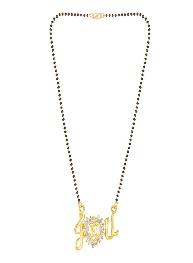 MEENAZ Mangalsutra for Women ladies Gold Traditional Stylish Single Line American Diamond Tanmaniya Necklace Pendant Black Bead Chain Short Letter Name Initial Word Alphabet E Mangal sutra 18 Inch-4 - Image 2