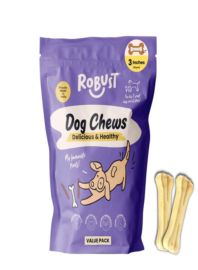 Robust Long Lasting All-Natural Dog Chew Bones to Keep Your Dog Entertained - 3 Inches (25 Units) | Premium Compressed Rawhide Chews for Small, Medium & Large Dogs - Image 1