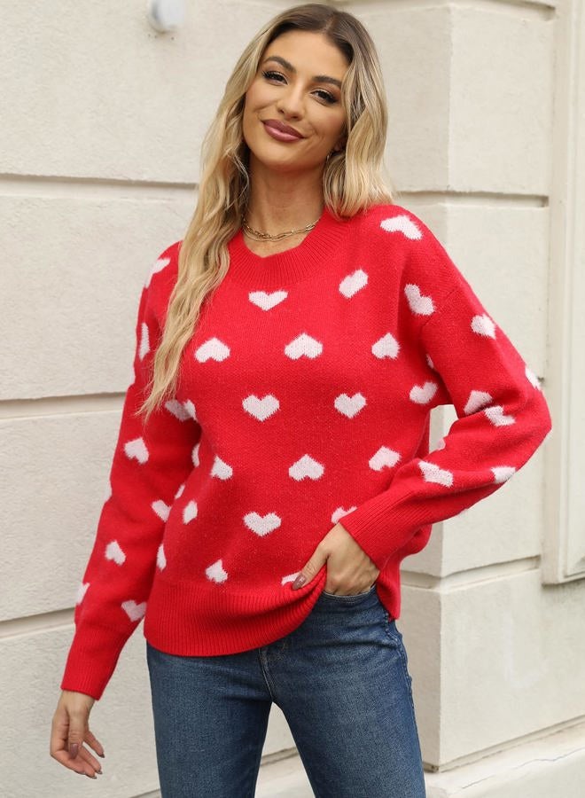 Gihuo Heart Sweater for Women Cute Kawaii Casual Crewneck Long Sleeve Knitted Pullover Sweaters, Red, S - Image 2