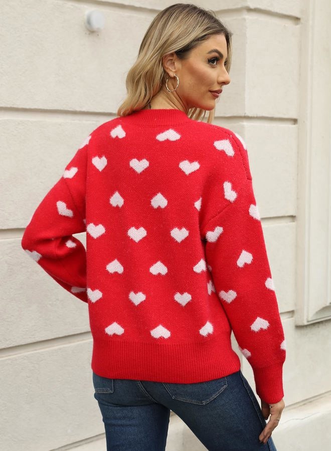 Gihuo Heart Sweater for Women Cute Kawaii Casual Crewneck Long Sleeve Knitted Pullover Sweaters, Red, S - Image 3