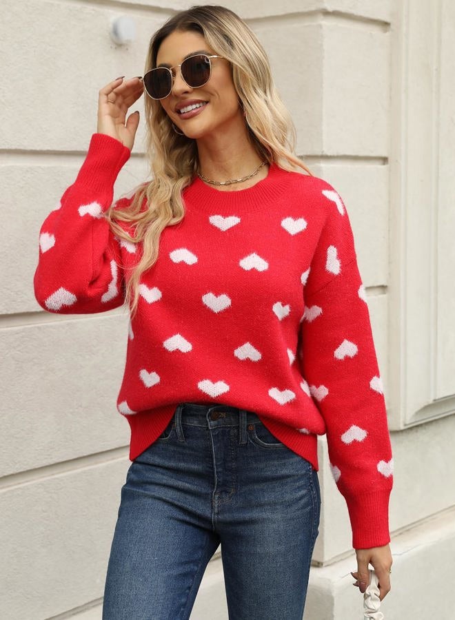 Gihuo Heart Sweater for Women Cute Kawaii Casual Crewneck Long Sleeve Knitted Pullover Sweaters, Red, S - Image 4