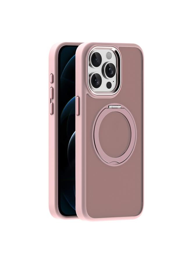 For iPhone 12 Pro Skin Feel Frosted MagSafe Magnetic Holder Phone Case(Pink) 