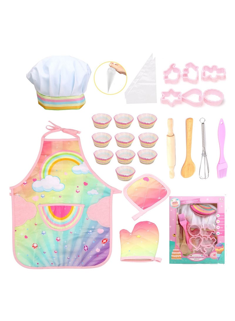 SYOSI SYOSI Cooking and Baking Set for Kids, 26 Pcs Baking Kit for Boys and Girls Kids Chef Role Play Costume Set with Apron/Hat/Cooking Mitt/Utensils/Cupcake Molds for Toddler Ages 3+ - Image 1