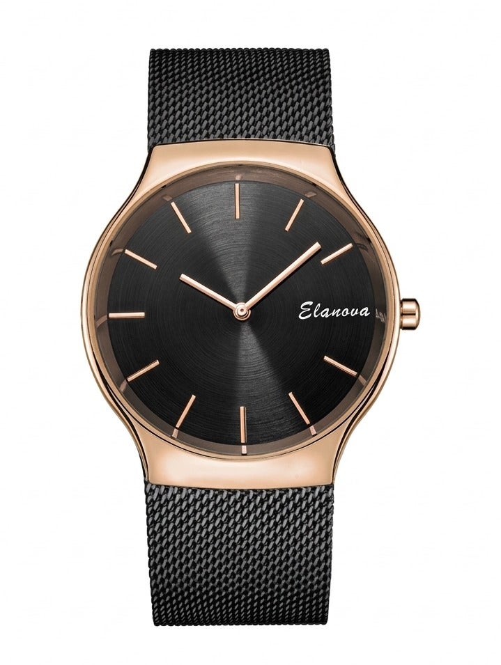 Elanova The Elanova watch is elegant with a stainless steel Milanese mesh strap and rose gold hour markers. - Image 1