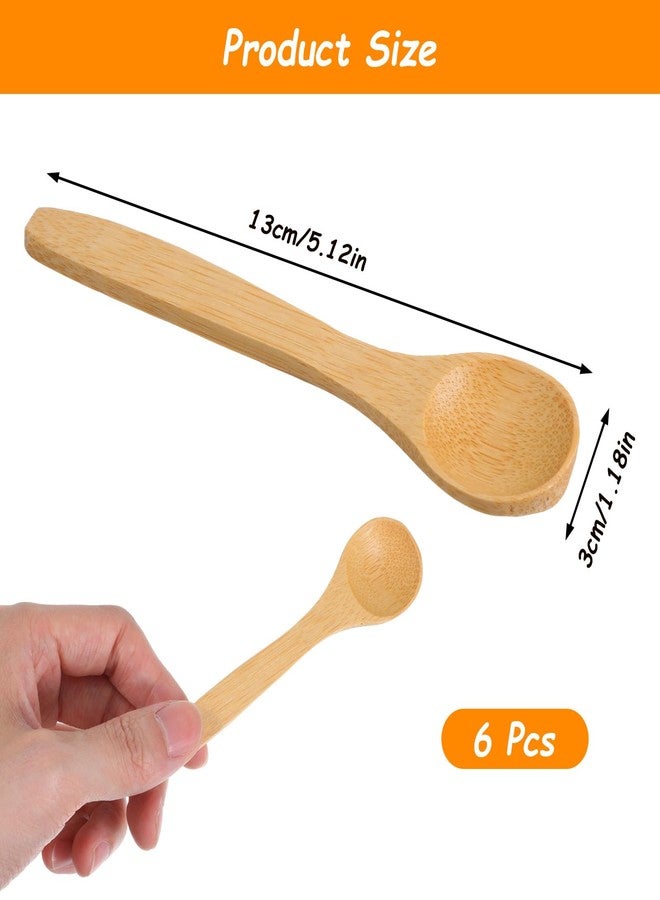 Shimmeroo 6PCS Bamboo Spoons, Mini Wooden Spoons 5.12 Inch, Multi-purpose Small Teaspoons for Condiments Spices Honey Ice Cream Coffee Kitchen & Serving Utensils - Image 2