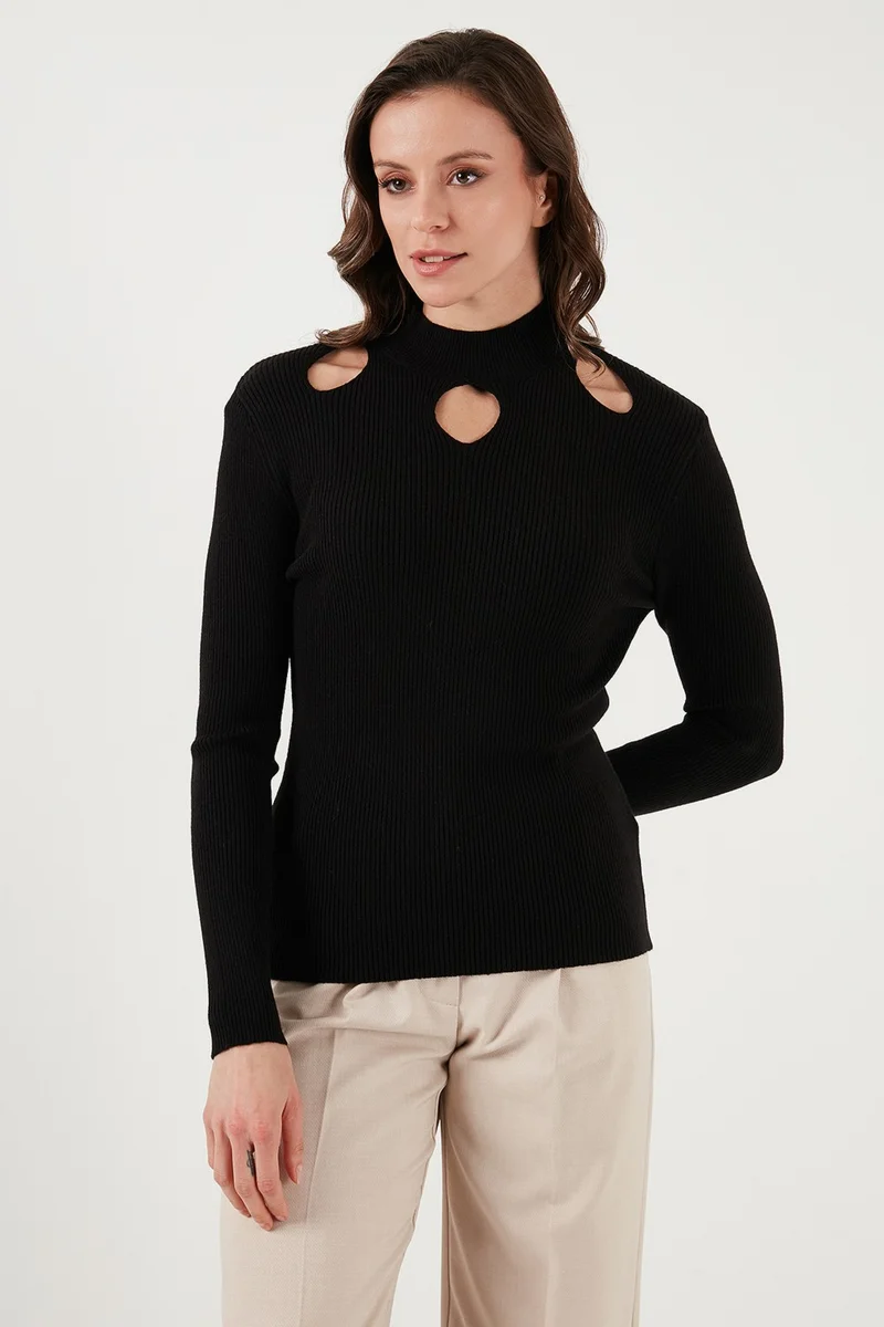Fashion Friends Regular Fit Stand Collar Window Detailed Sweater Women's Sweater 24K0123K1