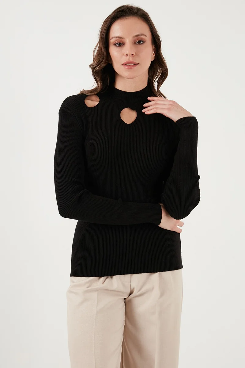Fashion Friends Regular Fit Stand Collar Window Detailed Sweater Women's Sweater 24K0123K1