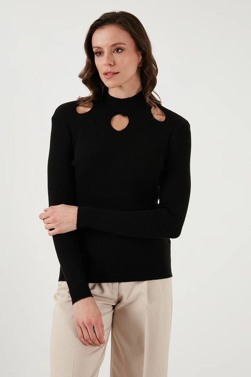 Fashion Friends Regular Fit Stand Collar Window Detailed Sweater Women's Sweater 24K0123K1