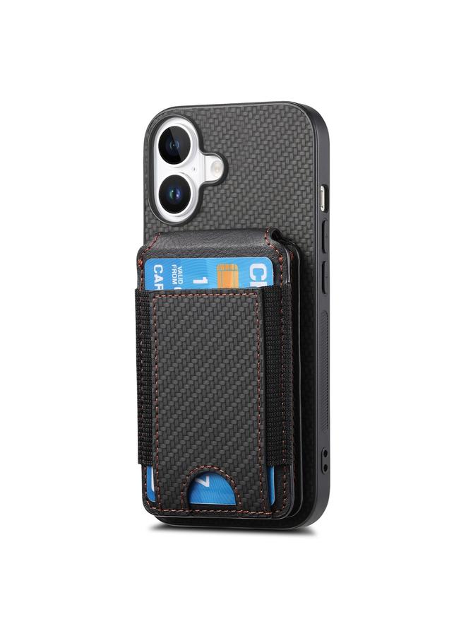 S-TOP Case For iPhone 16 Carbon Fiber Vertical Flip Wallet Stand Phone Case - Image 3