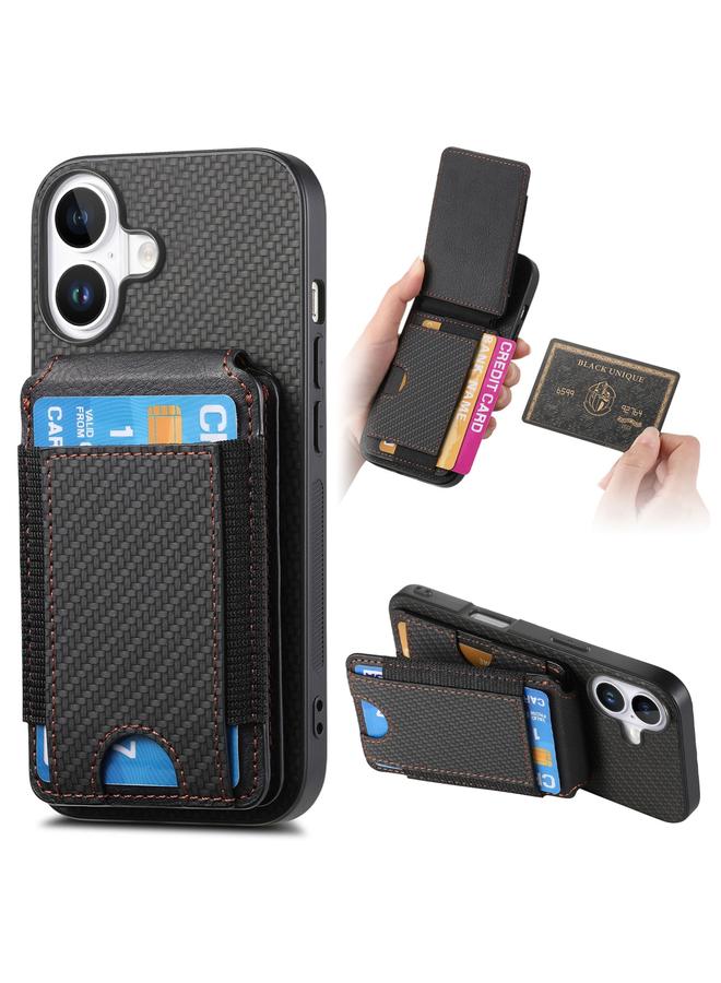 S-TOP Case For iPhone 16 Carbon Fiber Vertical Flip Wallet Stand Phone Case - Image 1